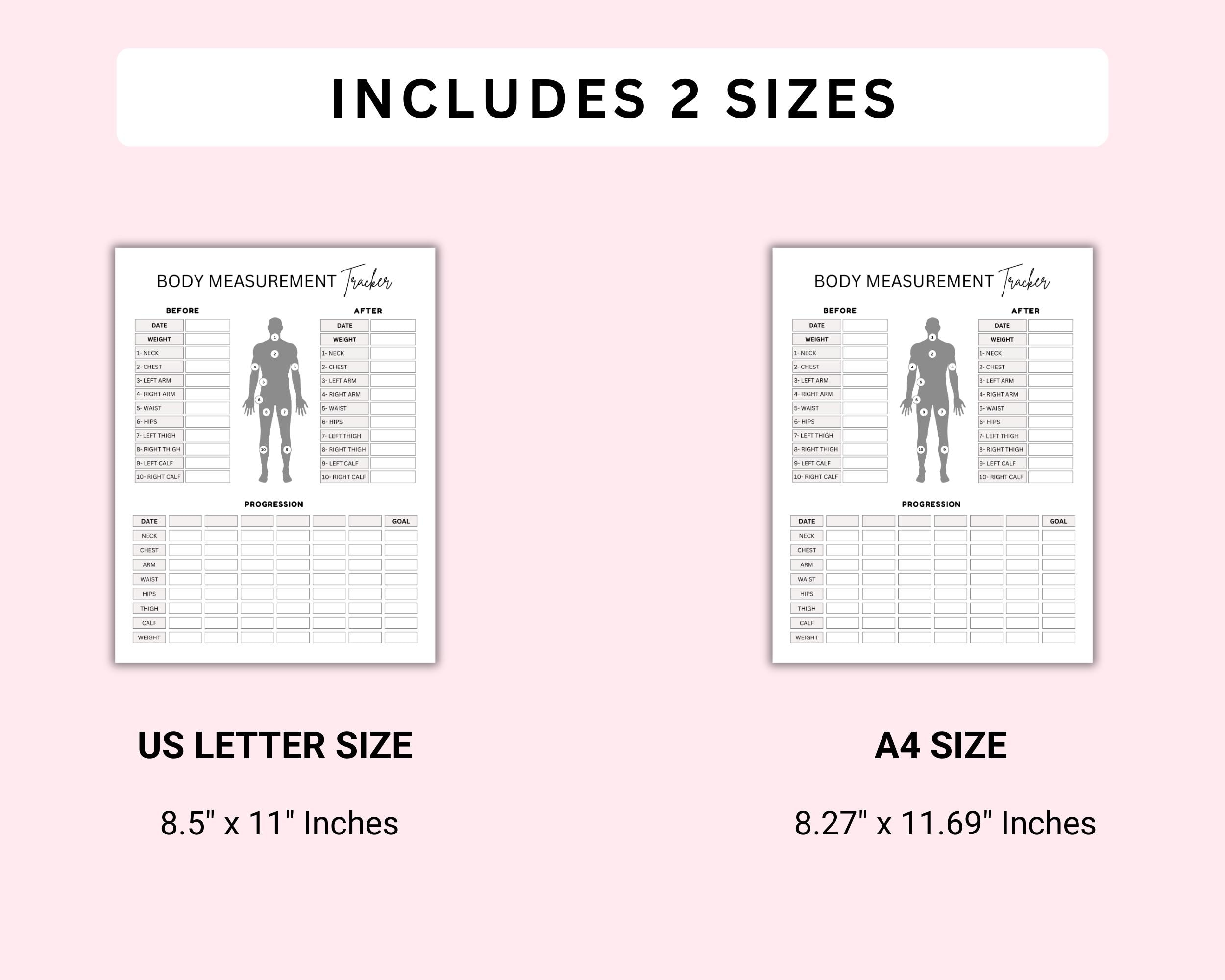 Fitness Progress Tracker Printable, Body Measurement Chart, Body ...
