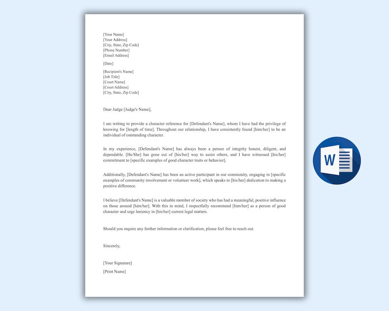 Editable Court Character Reference Letter Template, Legal Reference ...