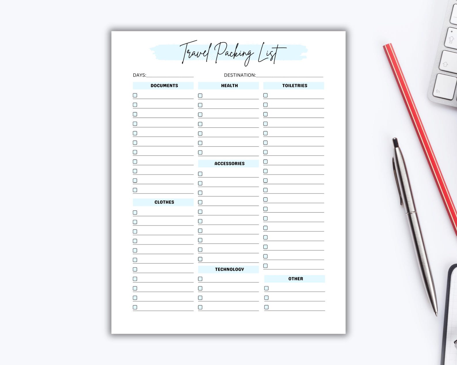 Editable Travel Packing List Canva | Printable Vacation Checklist for ...