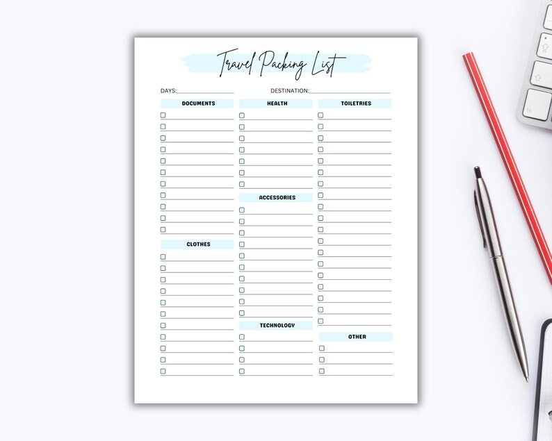 Editable Travel Packing List Canva | Printable Vacation Checklist for ...