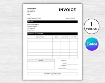Editable Invoice Template: Printable Canva Invoice (A4 & US Letter)