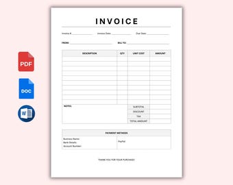 Editable Invoice Template, Small Business Billing & Receipt Form, Professional Invoice PDF Word Download