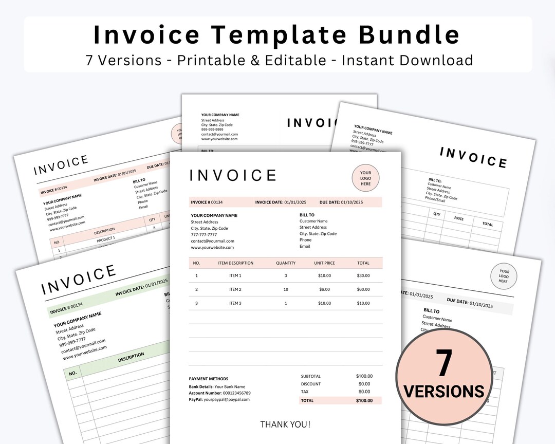 Modern Business Invoice Template | Editable Billing Form Word Google ...
