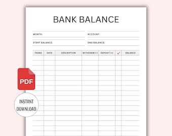 Bank Balance Printable, Account Tracker, Bill & Subscription Tracker, Monthly Account Log, Finance Planner, Budget Expense Tracking Sheet
