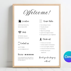 Airbnb Welcome Sign Printable | Editable Guest Welcome Template | Vacation Rental Decor | Host Sign Canva | Wifi Sign Instant Download