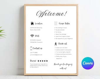 Airbnb Welcome Sign, Vacation Rental Printable, Editable Guest Arrival Poster, House Rules, WiFi Info Sheet, VRBO Host Sign