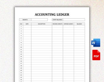 Accounting Ledger Printable, General Ledger, Expense Tracker, Small Business Accounting, Money Tracker, Bookkeeping Ledger (PDF & Word)