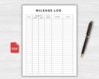 Mileage Log Printable PDF, Vehicle Business Mileage Tracker, Car Miles Travel Log A4 Letter