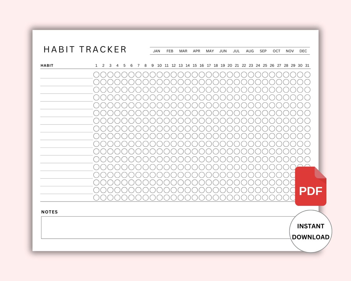 Monthly Habit Tracker Printable Landscape. Routine Tracker. 30 Day ...