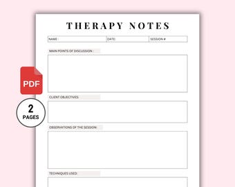 Therapy Notes. Therapist Worksheet. Printable Therapy Session Template. Patient Counseling. Mental Health Session. Psychologist Notes