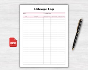 Printable Vehicle Mileage Log, Business Mileage Tracker, Work Trip Tracker, Car Miles Tracker, Car Mileage Log, Driving Log Instant Download
