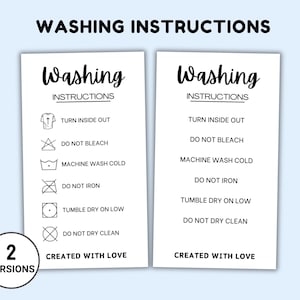 Printable Washing Instructions Card Template, Clothing Care Card, Tshirt Packaging Insert, T-Shirt Care Instruction, Cards Washing Care Card
