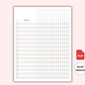 Class Record Printable | Classroom Grading Sheet | Class Gradebook | Teacher Gradebook | Class Attendance Log | Grade sheet Instant Download