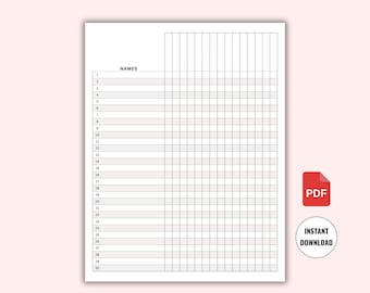Druckbare Klassenakte und Checkliste, Klassen-Notenbuch, Lehrer-Notenbuch, Klassenanwesenheit, Anwesenheitslogbuch, Klassenzimmer-Einstufung A4 / Letter-Format