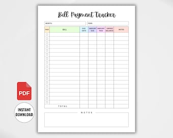 Organizador de facturas mensuales imprimible, seguimiento de presupuesto y gastos, seguimiento de pagos de facturas, seguimiento de facturas, planificador de facturas vencidas, descarga instantánea en PDF