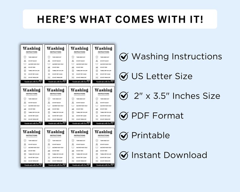 Printable Washing Instructions.pdf Printable Washing Instructions Card, Clothing Care Card, Shirt ...