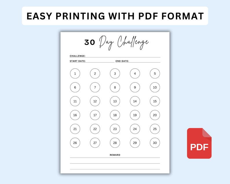 30 Day Challenge Tracker Printable, Habit & Fitness Goal Planner ...