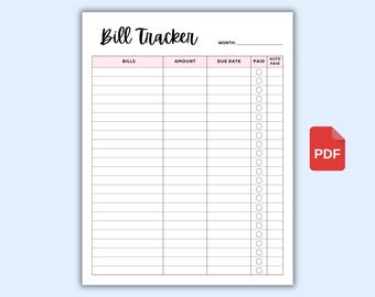 Bill Pay Organizer Printable, Monthly Bill Payment Checklist, Expense and Bill Tracker, Budget Planner PDF