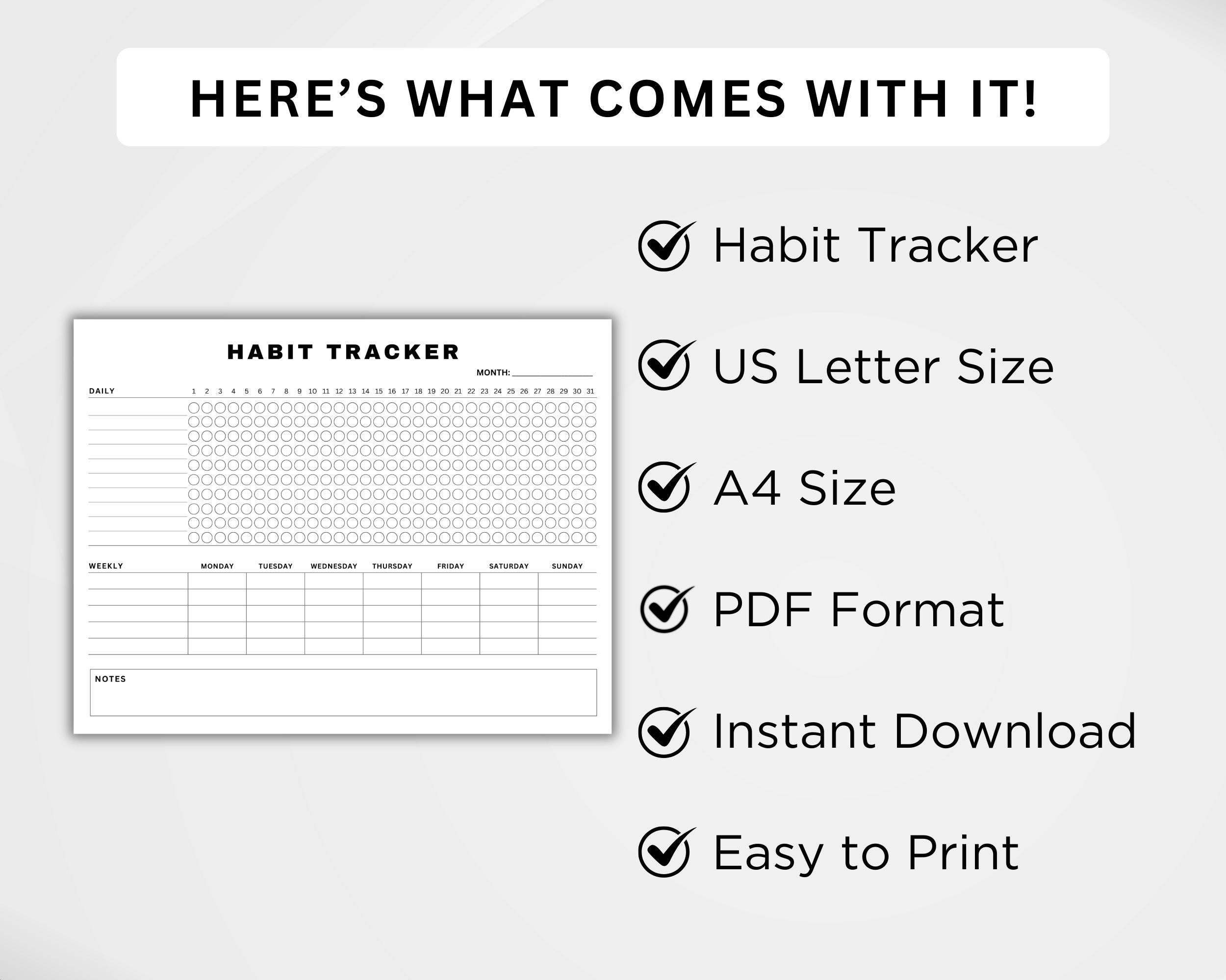 Monthly Habit Tracker Printable Landscape, 30 Day Challenge Goal ...