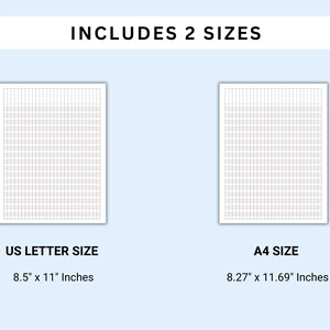 May include: Two blank grid paper sheets, one in US Letter size (8.5 inches by 11 inches) and one in A4 size (8.27 inches by 11.69 inches).