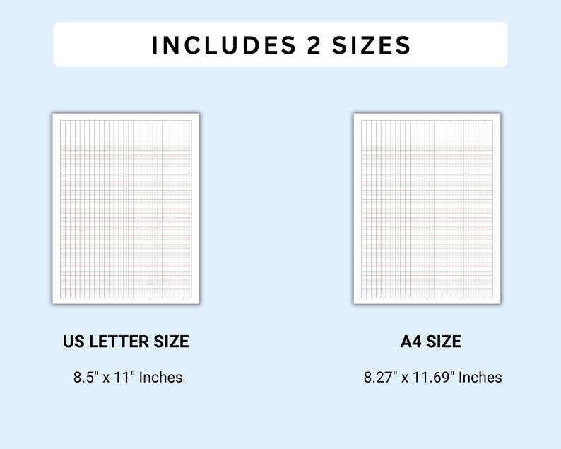 May include: Two blank grid paper sheets, one in US Letter size (8.5 inches by 11 inches) and one in A4 size (8.27 inches by 11.69 inches).