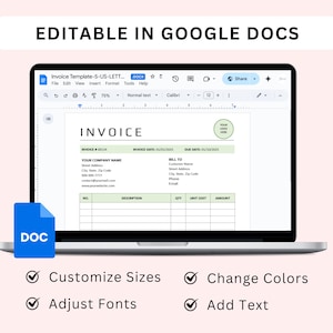 Editable Invoice Template Word & Google Docs. Printable Billing ...