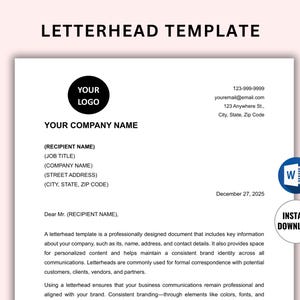 Plantilla de membrete editable. Membrete imprimible, moderno y profesional. Marketing y marca para pequeñas empresas. Membrete de empresa en Word