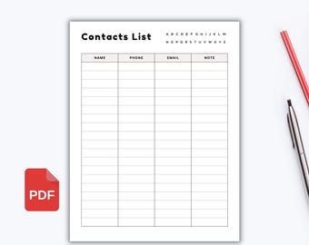 Printable Contact List, Contact List Sheet, Phone Number List, Contacts ...