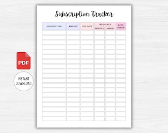 Subscription Tracker Printable, Monthly Expense & Membership Checklist, Subscription Log, Expense Tracker, Membership Tracking PDF