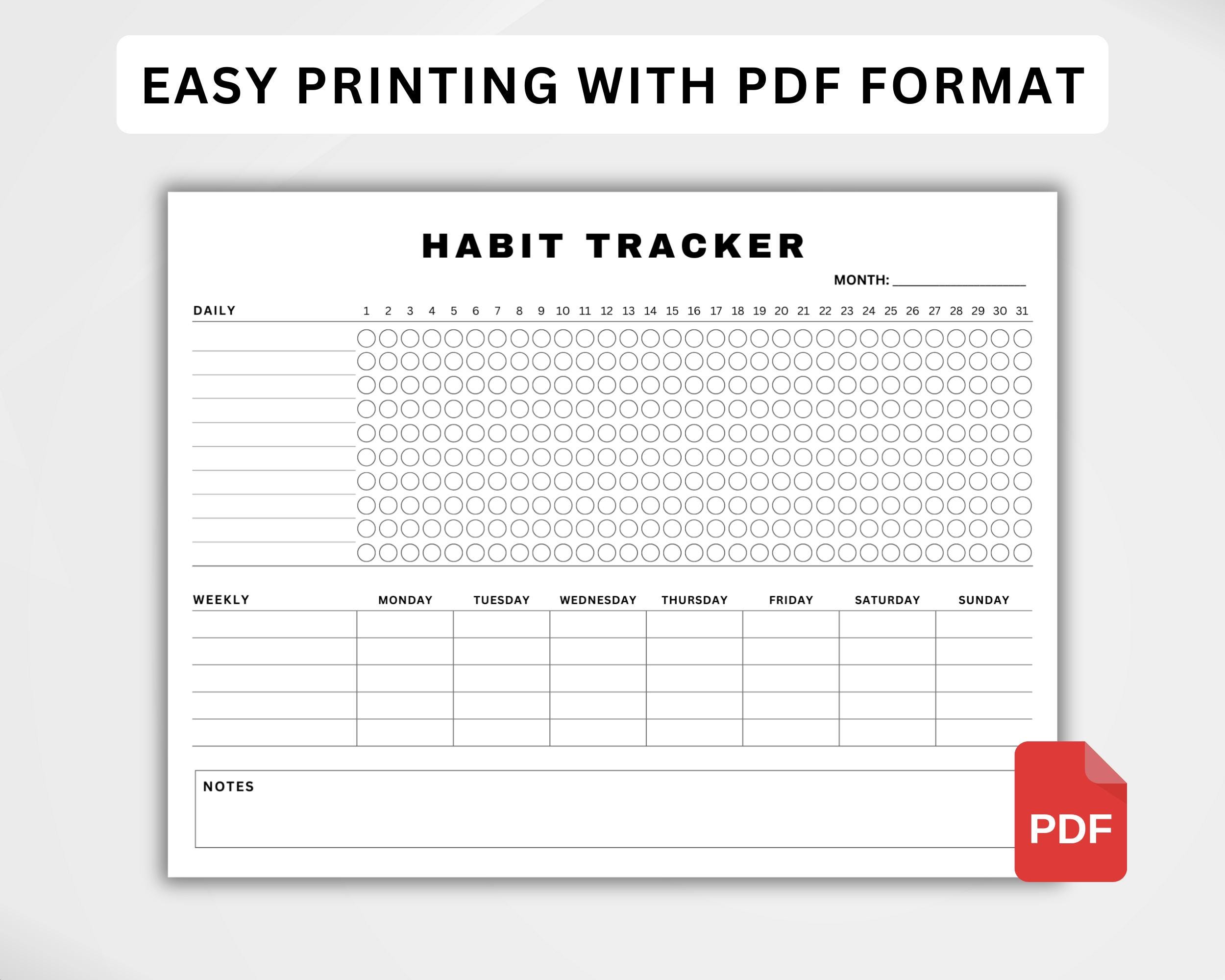 Monthly Habit Tracker Printable Landscape, 30 Day Challenge Goal ...
