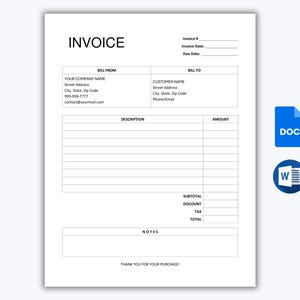 Temporary Invoice Note Editable Invoice Template: Professional Business Form (google Docs ...