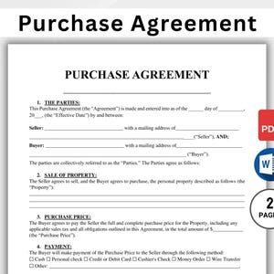 Printable Purchase Agreement Template, Editable Purchase and Sale Contract, Business Contract of Sales, Property Purchase agreement PDF Word