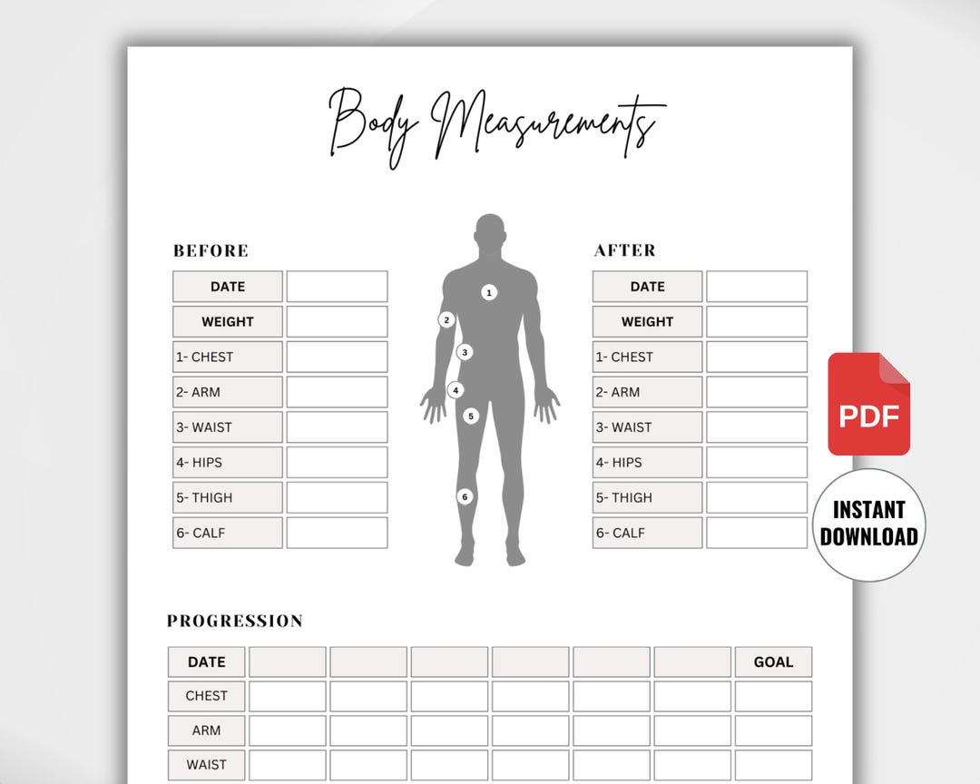 Weight Loss Progress Tracker Printable, Body Measurement Chart ...