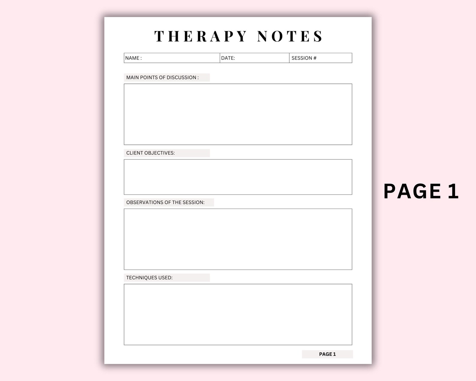 Therapy Notes. Therapist Worksheet. Printable Therapy Session Template ...