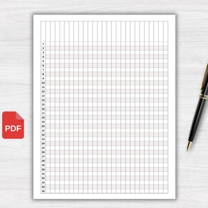 May include: A blank white grid paper sheet with 35 numbered rows and 50 columns. The paper is suitable for use with a pen or pencil.