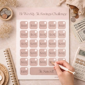 Planificador de ahorro quincenal de 5000 dólares (descarga digital)