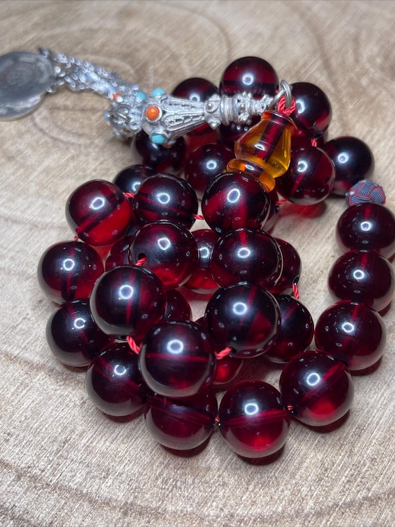 Antique German Faturan Bakelite Cherry Amber Sikma Ates Tespih