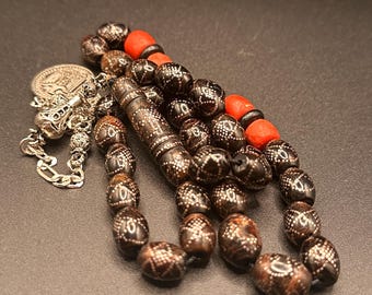 Antique vintage antique Yusur yusuri black coral Tespih Missbah prayer beads Rosary مسباح يسر انتيك مطعم فضة سبحة