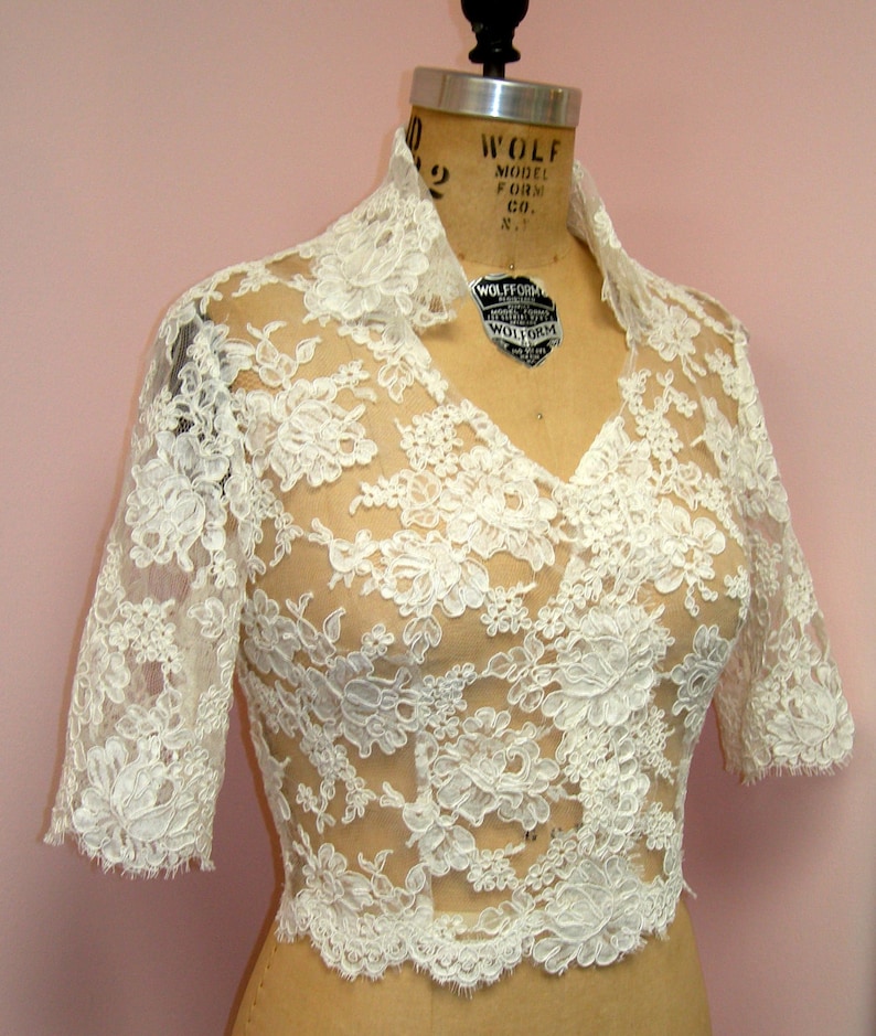 Lace Bridal Jacket Long Sleeve Custom Alencon Lace Jacket image 4