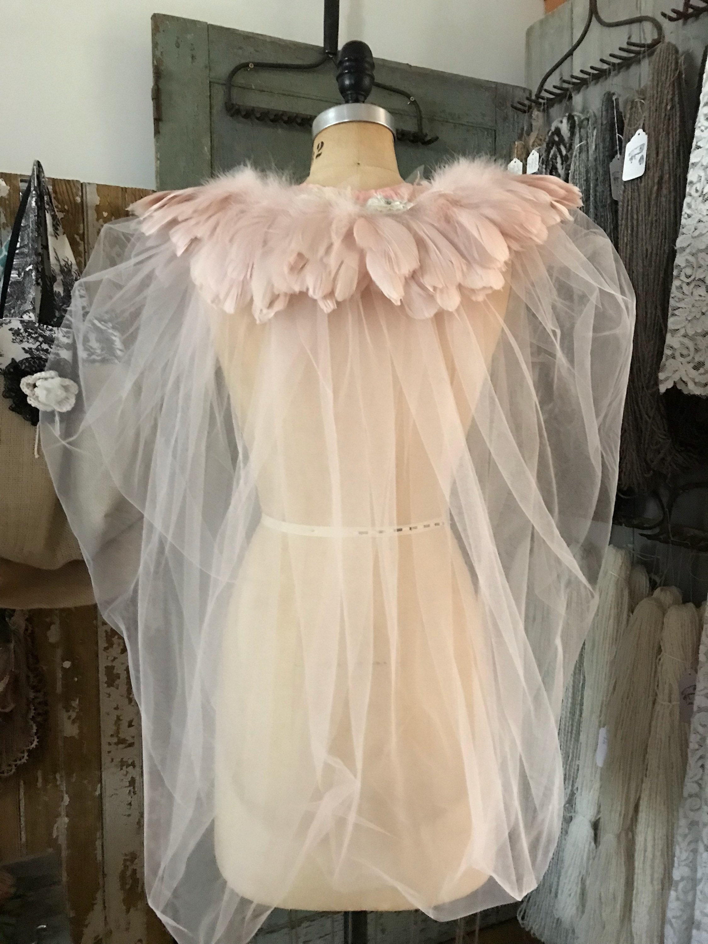 Unique Blush Tulle and Feather Cape - Etsy