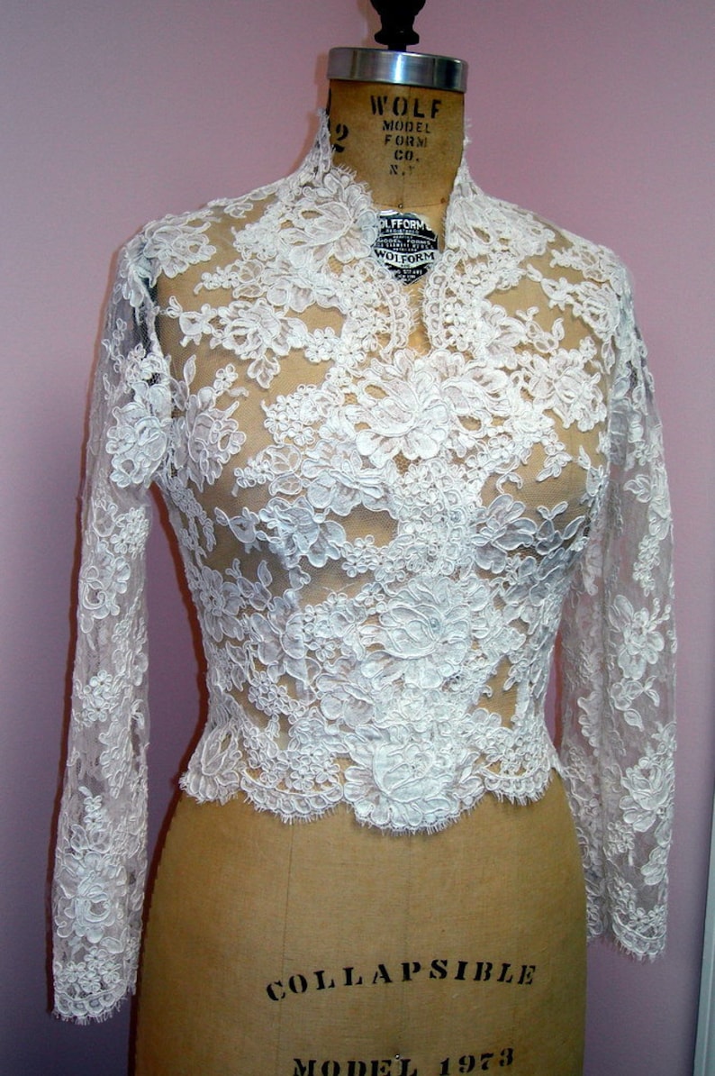 Lace Bridal Jacket Long Sleeve Custom Alencon Lace Jacket image 2