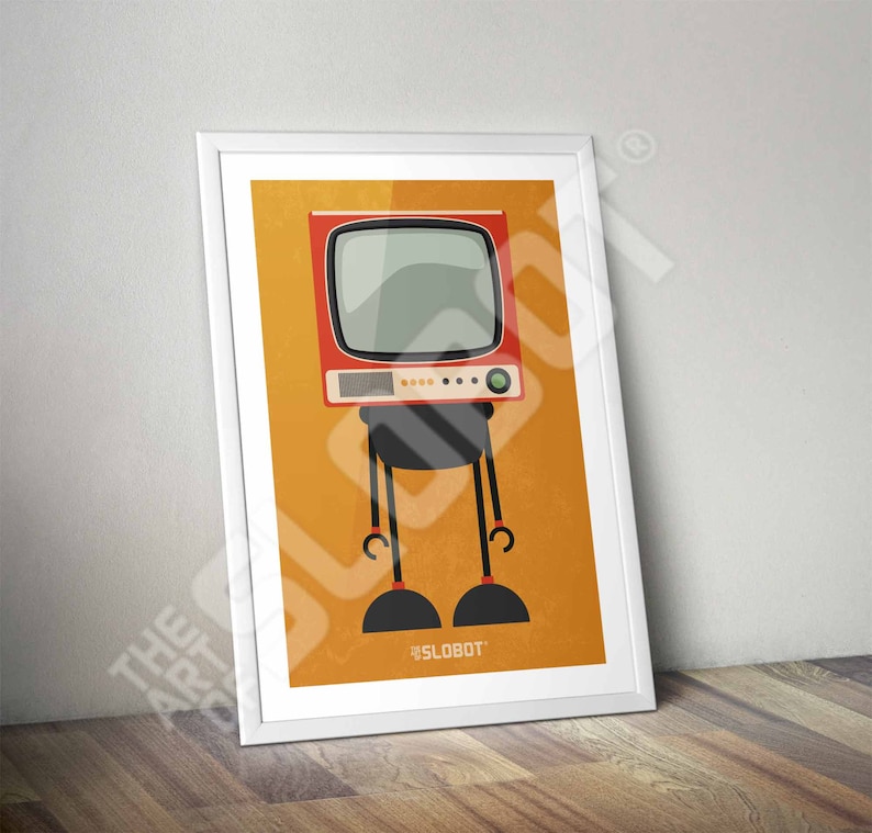Midcentury Inspired TV Robot Art #4 SIGNED Mike Slobot Illustration Minimal Design Space Age Modern Pop Contemporary Modern Poster