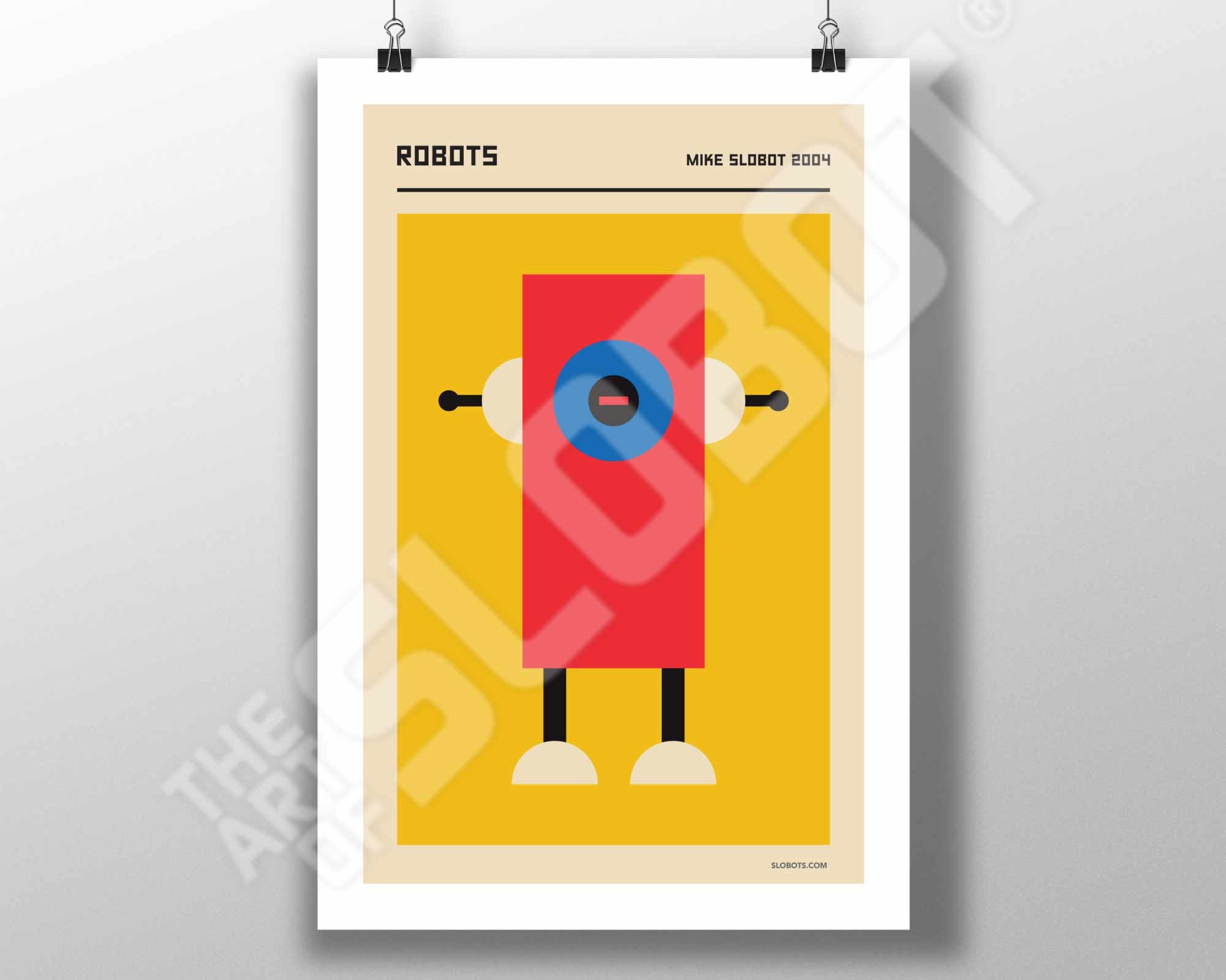 Midcentury Inspired TV Robot Art #4 SIGNED Mike Slobot Illustration Minimal Design Space Age Modern Pop Contemporary Modern Poster