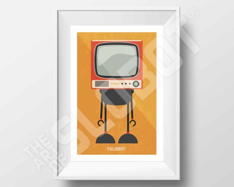 Midcentury Inspired TV Robot Art #4 SIGNED Mike Slobot Illustration Minimal Design Space Age Modern Pop Contemporary Modern Poster