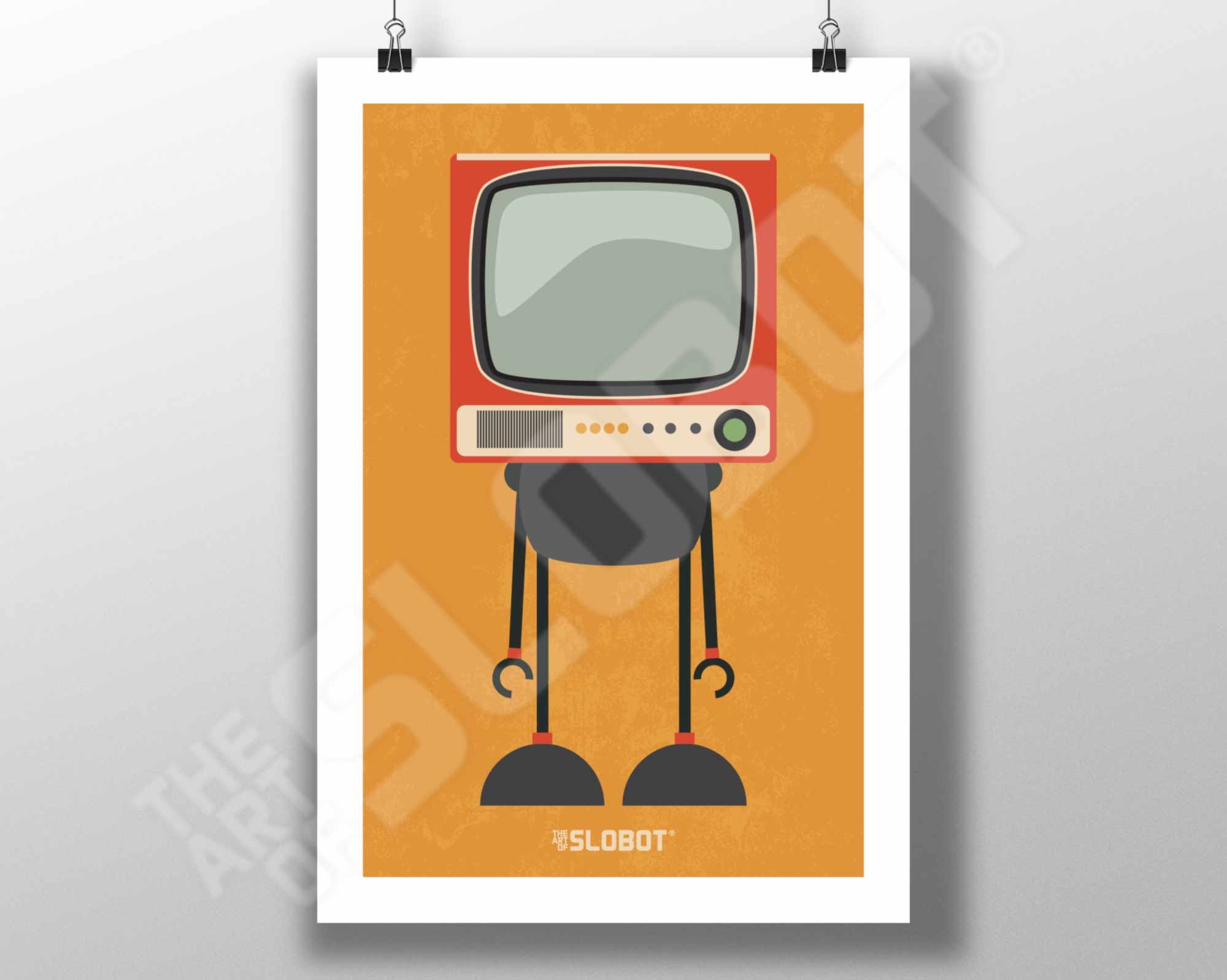 Midcentury Inspired TV Robot Art #4 SIGNED Mike Slobot Illustration Minimal Design Space Age Modern Pop Contemporary Modern Poster