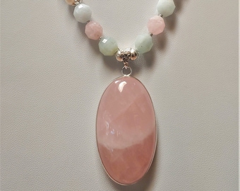 Morganite Pearl and Rose Quartz Pendant/Rose Quartz Pearl Beaded Necklace/Morganite Rose Quartz Necklace/Birthday Anniversary Gift for Her/