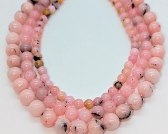 Peruvian Pink Opal/Pink Opal 3 strand Bead Set/Peruvian Pink Opal Beads for Jewelry Making/Opal Beads for Jewelry Making/6mm 8mm 10mm Beads