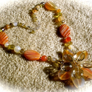 Citrine Carnelian Statement Necklace/Resort Jewelry/Summer Floral Accessory/Bo Ho Orange Yellow Gemstone Necklace/Summer Birthday Gift