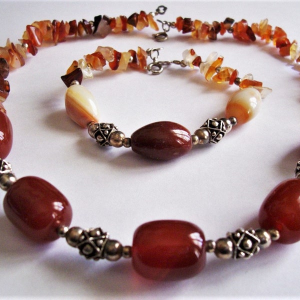 VINTAGE CARNELIAN NECKLACE Set/Emotional Positivity/Chalcedony Gemstone/Lower Chakra Aural Connector/Stone of Seduction/Stone of Joy/Gift