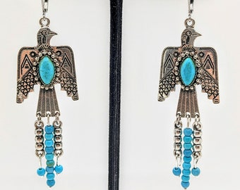 Turquoise Thunderbird Earrings/Native American Navajo Style Earrings/Mythical Thunderbird Earrings/Southwest Earrings/Cowgirl Rodeo Jewelry